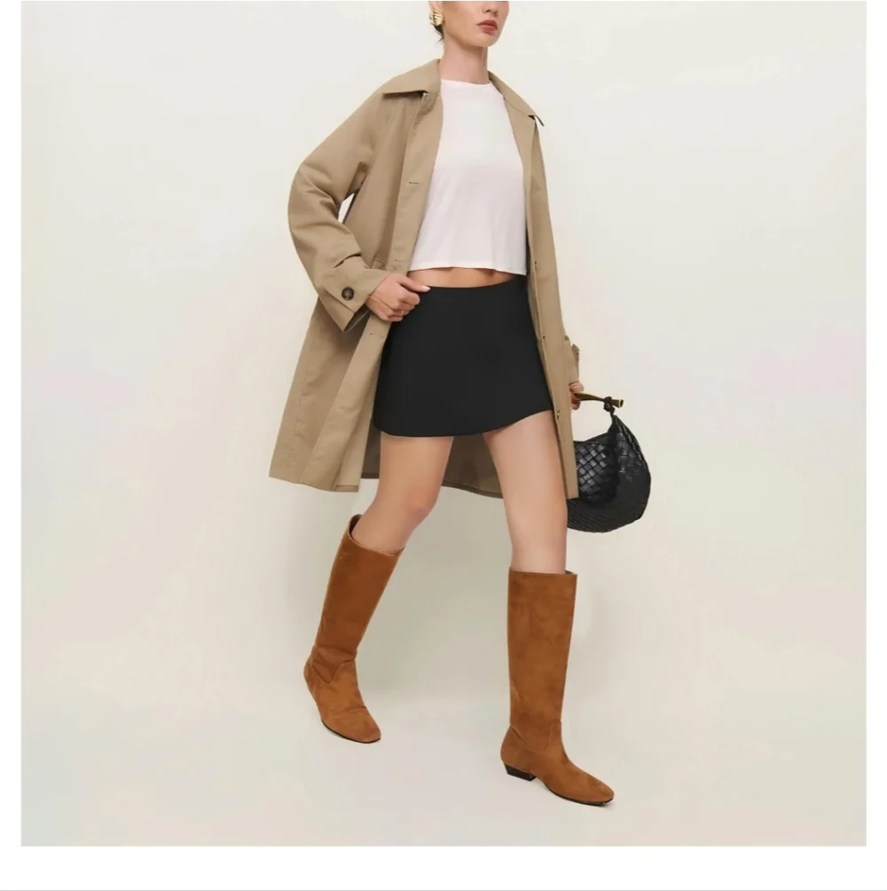 Women's Brown Knee-High Low Heel Suede Boots Fashion Casual 10.5